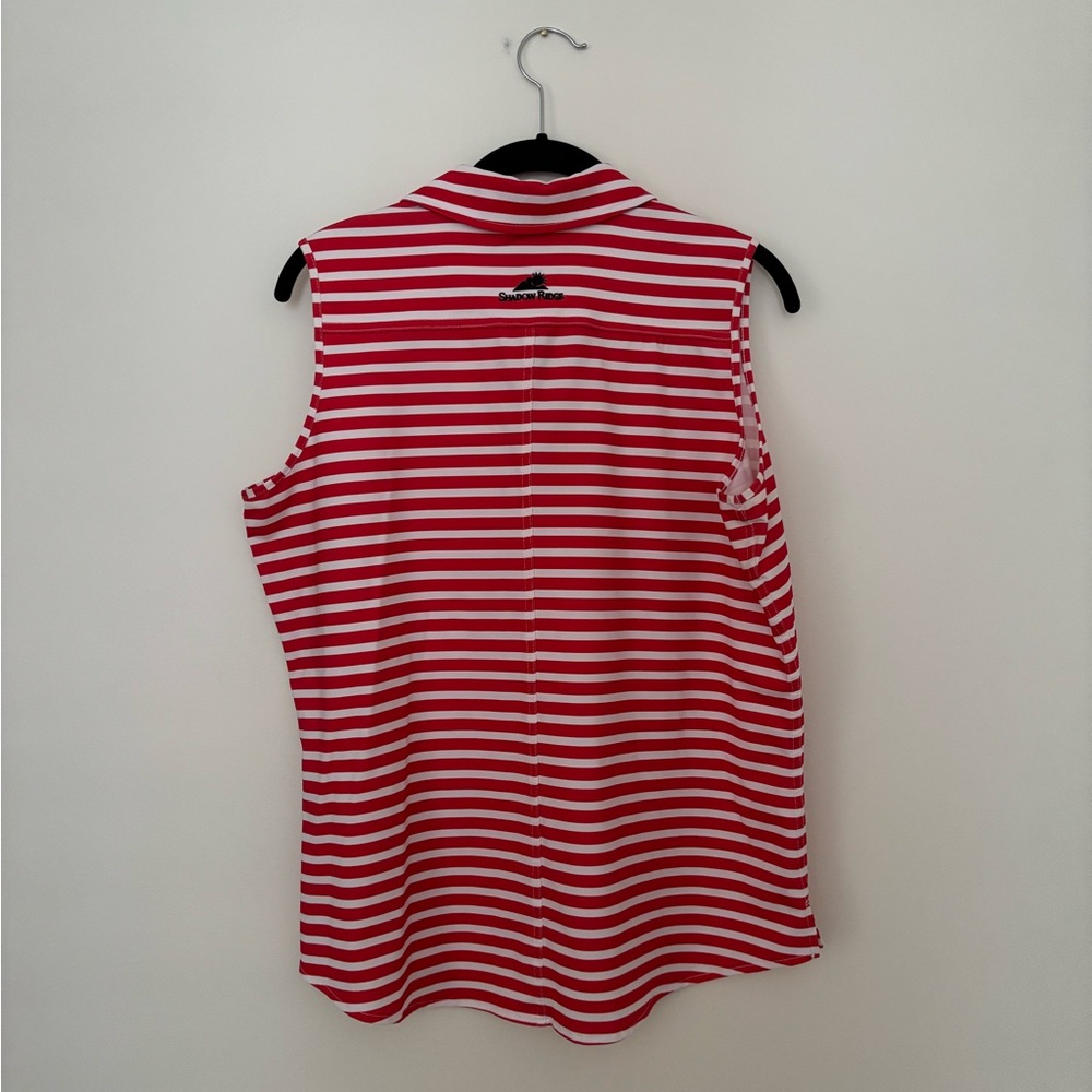 Belyn Key Red & White Striped Sleeveless Zip Polo Tank - Picture 2 of 3